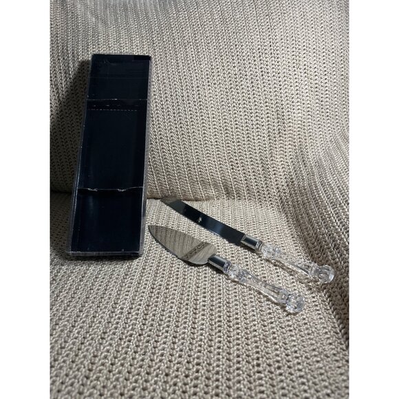 Wedding Anniversary Cake Knife & Server Set Clear Handles with 2 pk Scoops - Picture 3 of 11